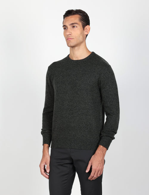 Maglia girocollo in lambswool mouliné|Colore:Verde bosco