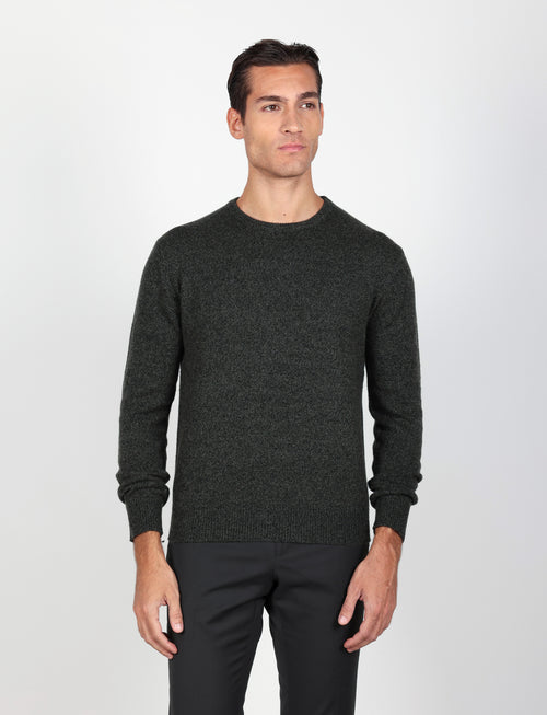 Maglia girocollo in lambswool mouliné|Colore:Verde bosco