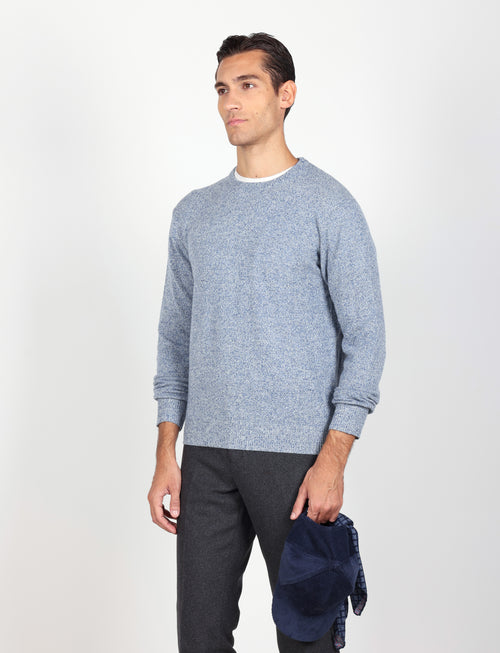 Maglia girocollo in lambswool mouliné|Colore:Celeste