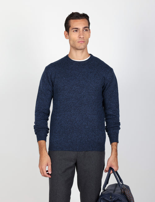 Maglia girocollo in lambswool mouliné|Colore:Blu