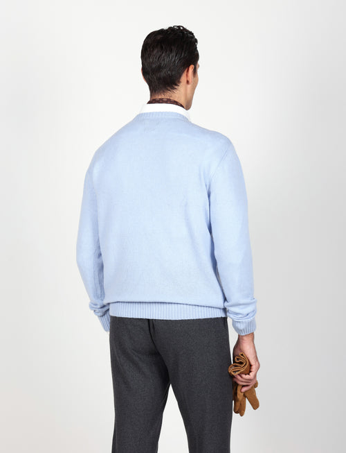 Maglia scollo a v in lambswool |Colore:Azzurro