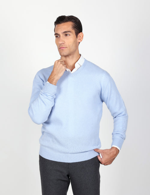 Maglia scollo a v in lambswool |Colore:Celeste