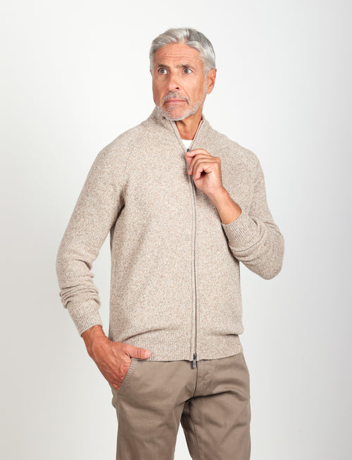 Cardigan con zip in lana lambswool |Colore:Beige