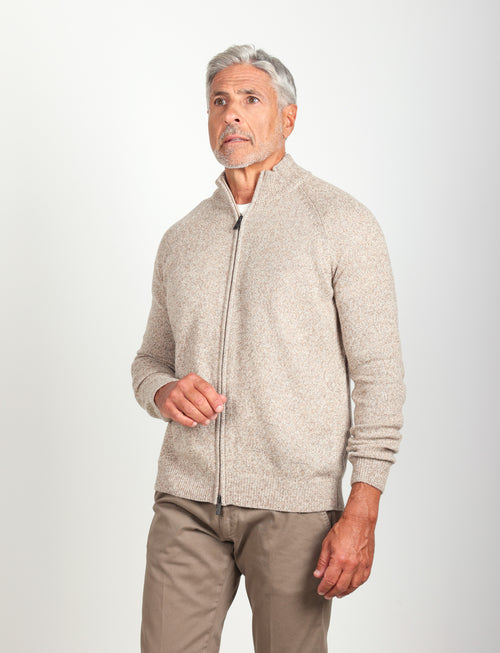 Cardigan con zip in lana lambswool |Colore:Beige
