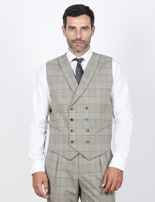 Gilet doppiopetto fantasia check |Colore:Salvia
