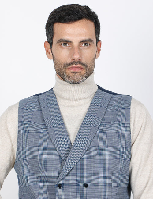 Gilet doppiopetto fantasia check |Colore:Avio