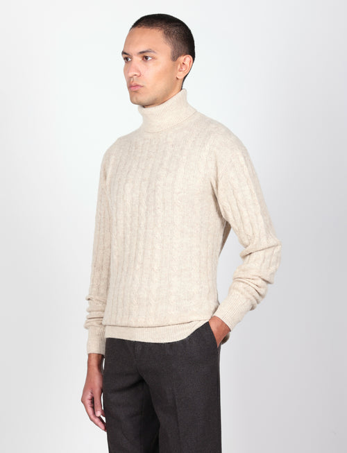 Dolcevita in lambswool a trecce|Colore:Beige