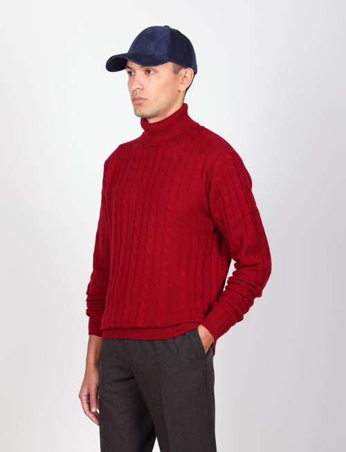 Dolcevita in lambswool a trecce|Colore:Bordo