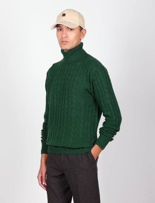 Dolcevita in lambswool a trecce|Colore:Verde inglese