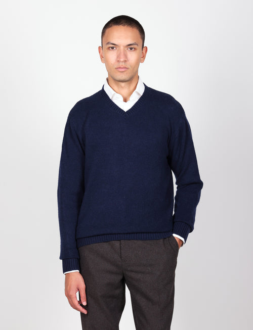 Maglia scollo a v in lambswool |Colore:Blu