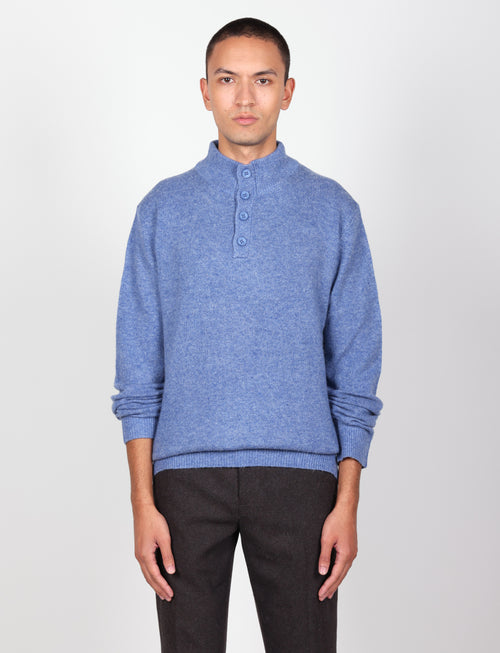 Maglia serafino in lambswool a quattro bottoni |Colore:Azzurro