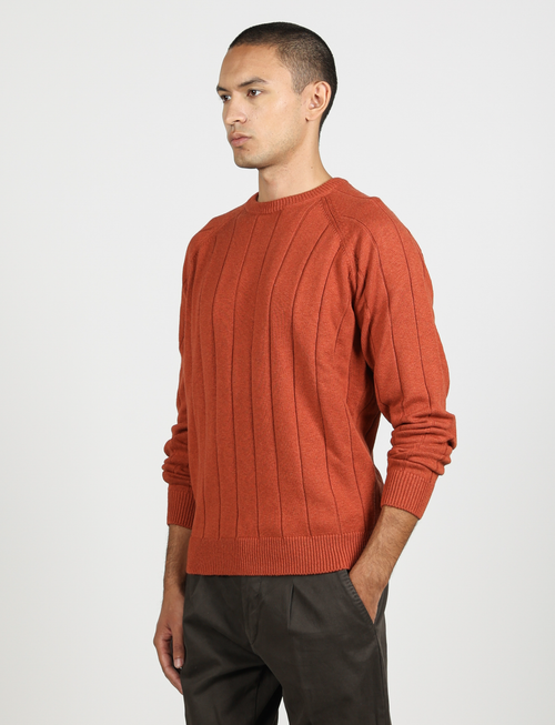 Maglia girocollo a coste in cotone e lana |Colore:Arancio