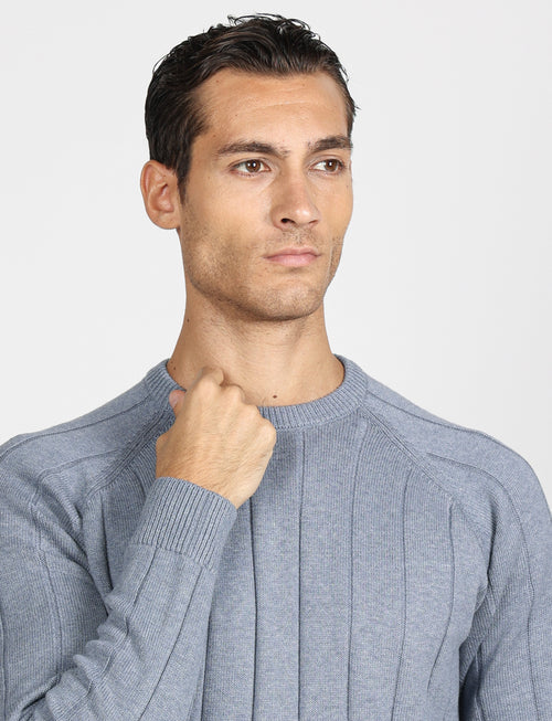 Maglia girocollo a coste in cotone e lana |Colore:Celeste