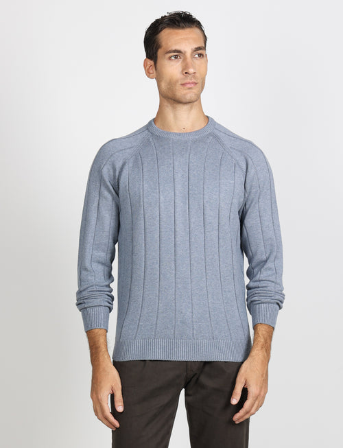 Maglia girocollo a coste in cotone e lana |Colore:Celeste