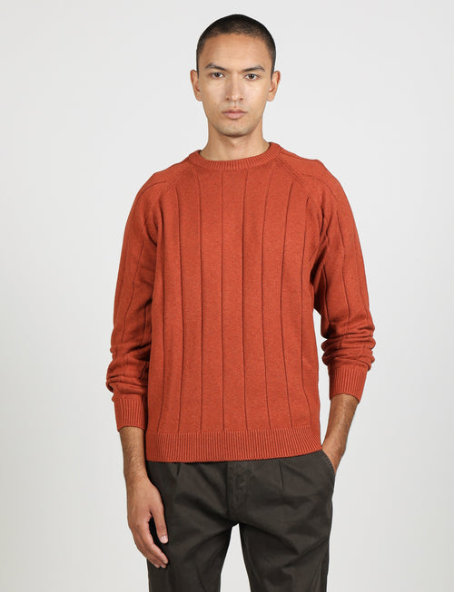 Maglia girocollo a coste in cotone e lana |Colore:Arancio
