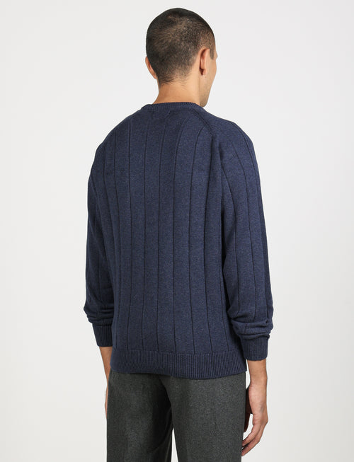 Maglia girocollo a coste in cotone e lana |Colore:Avio