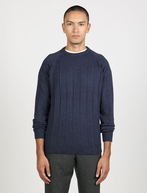 Maglia girocollo a coste in cotone e lana |Colore:Avio