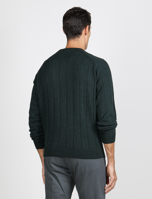 Maglia girocollo a coste in cotone e lana |Colore:Foresta