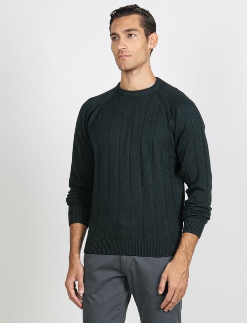 Maglia girocollo a coste in cotone e lana |Colore:Foresta