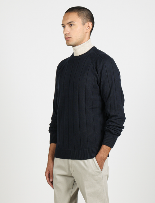 Maglia girocollo a coste in cotone e lana |Colore:Dark blu