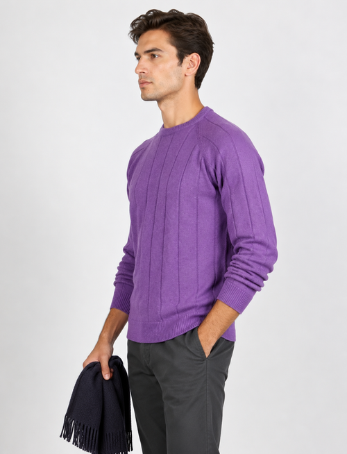 Maglia girocollo a coste in cotone e lana |Colore:Viola