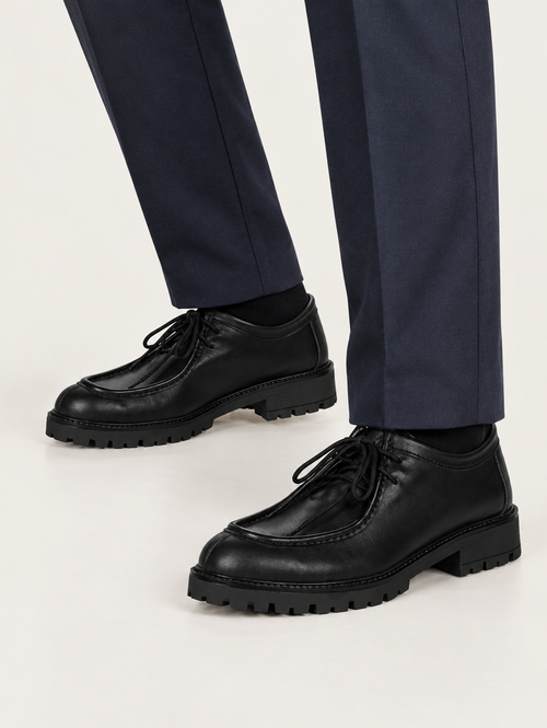 Scarpe stringate in pelle modello ingegnere |Colore:Nero
