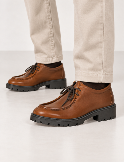 Scarpe stringate in pelle modello ingegnere |Colore:Marrone