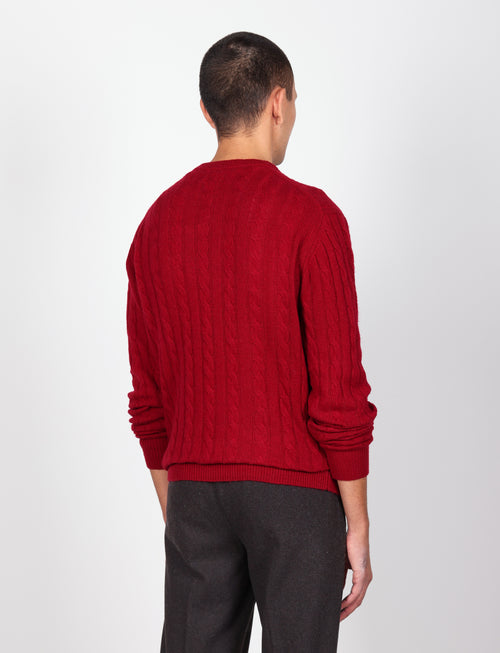 Maglia girocollo in lana lambswool a trecce |Colore:Bordo