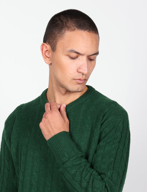 Maglia girocollo in lana lambswool a trecce |Colore:Verde inglese