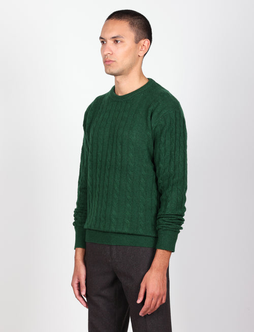 Maglia girocollo in lana lambswool a trecce |Colore:Verde inglese