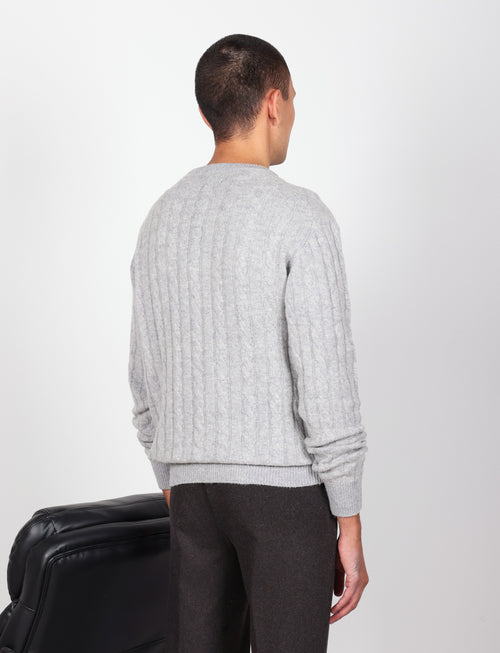 Maglia girocollo in lana lambswool a trecce |Colore:Grigio