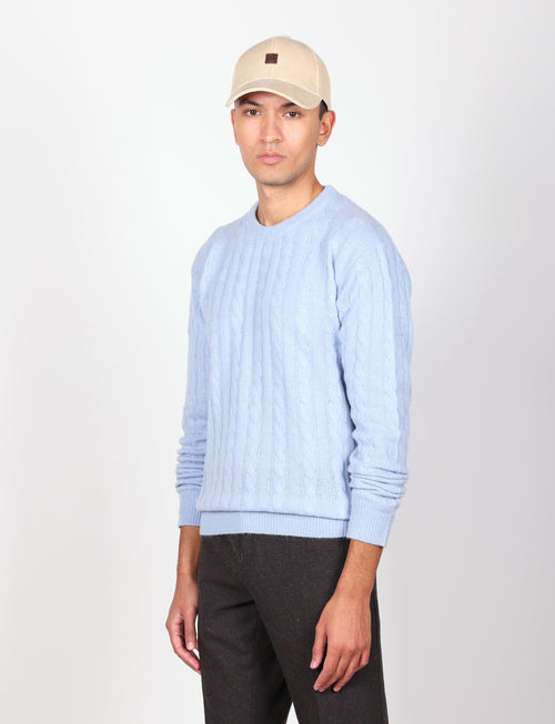 Maglia girocollo in lana lambswool a trecce |Colore:Celeste