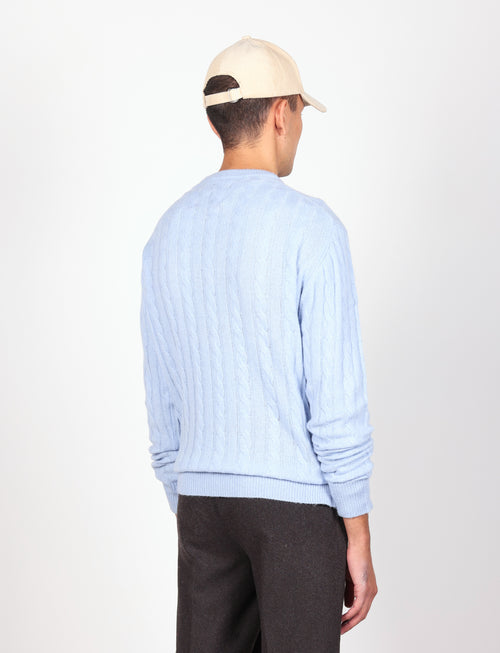 Maglia girocollo in lana lambswool a trecce |Colore:Celeste