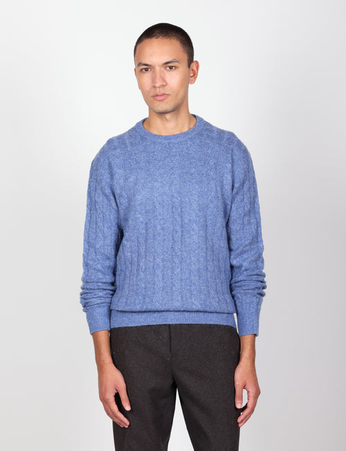 Maglia girocollo in lana lambswool a trecce |Colore:Azzurro
