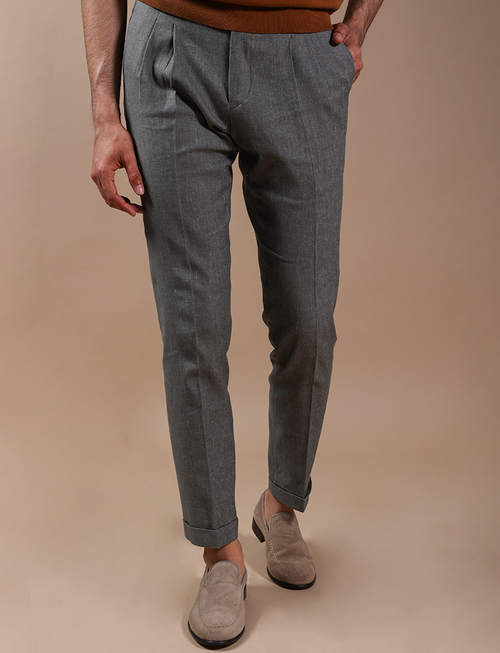 Pantalone in misto cotone lino con pinces_Luigi Fusaro