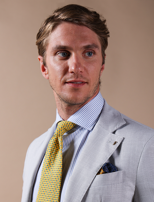 Linen tie with micro flower design