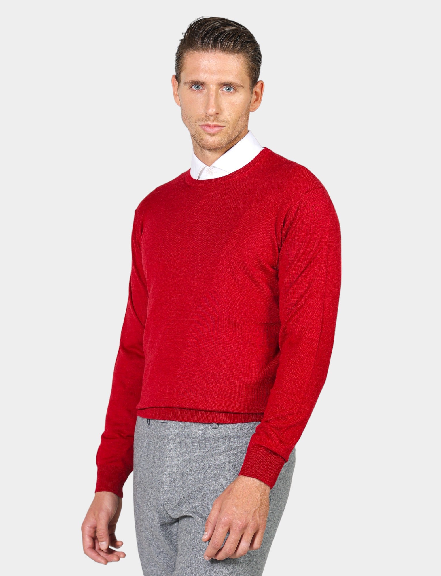 Lana Merino Maglione Con Girocollo Girocollo Olymp Grigio