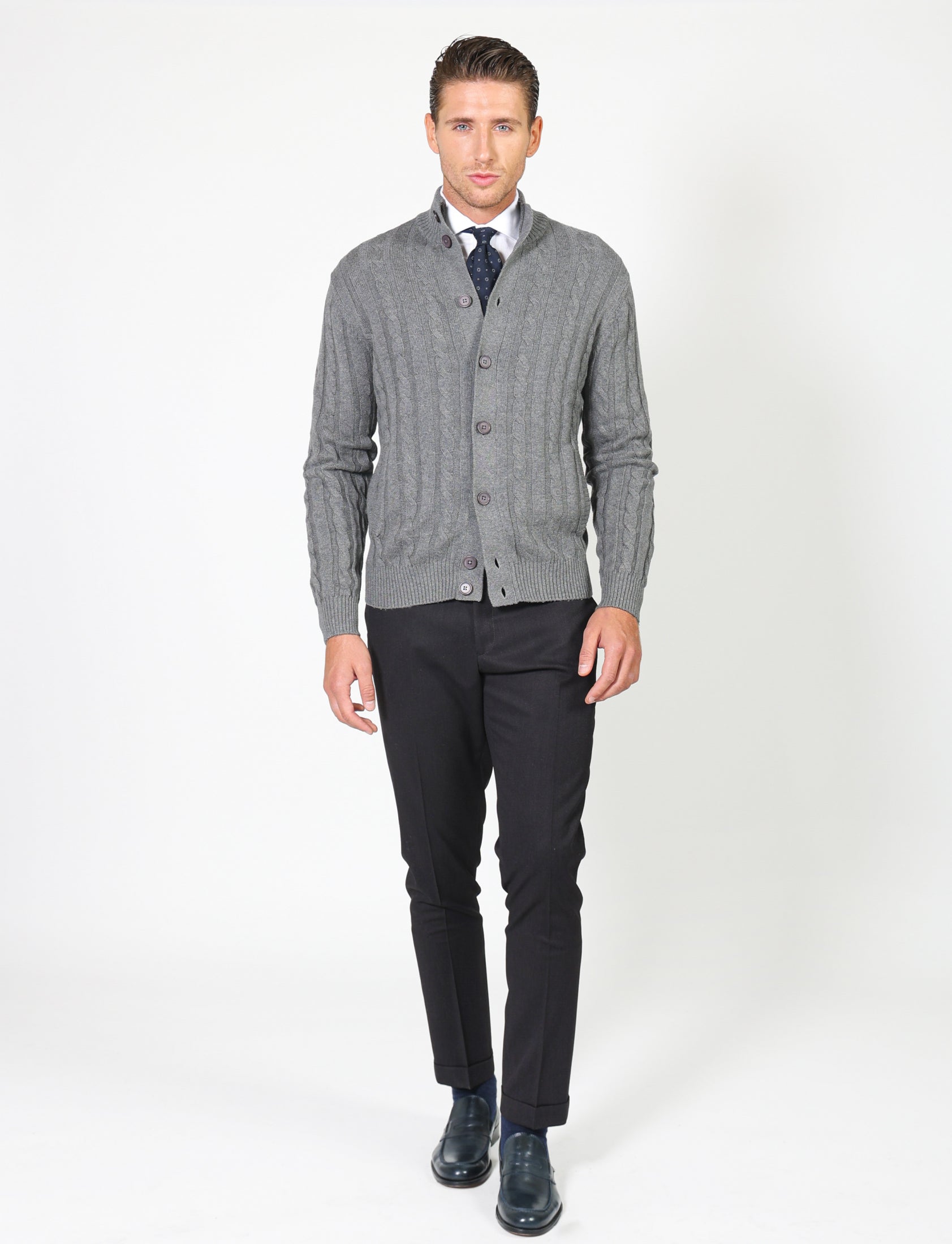 Cardigan with cable buttons | Luigi Fusaro | Menswear