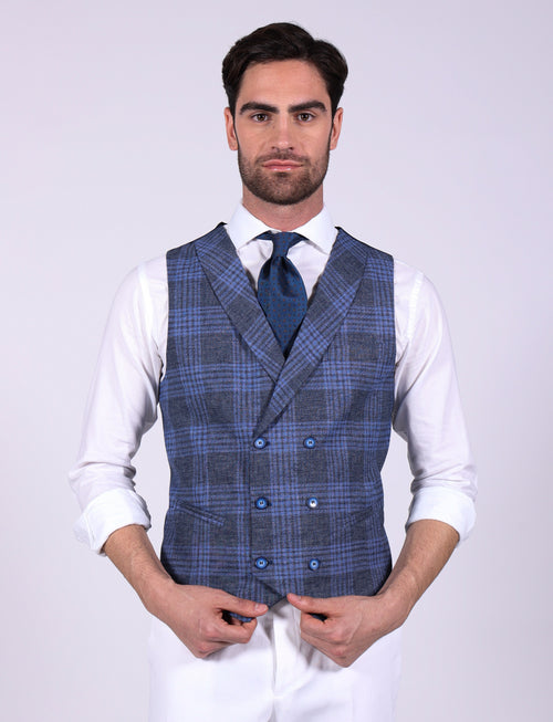 Gilet doppiopetto galles in cotone goffrato