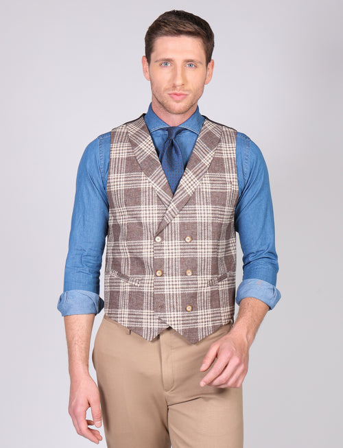 Gilet doppiopetto galles in cotone goffrato