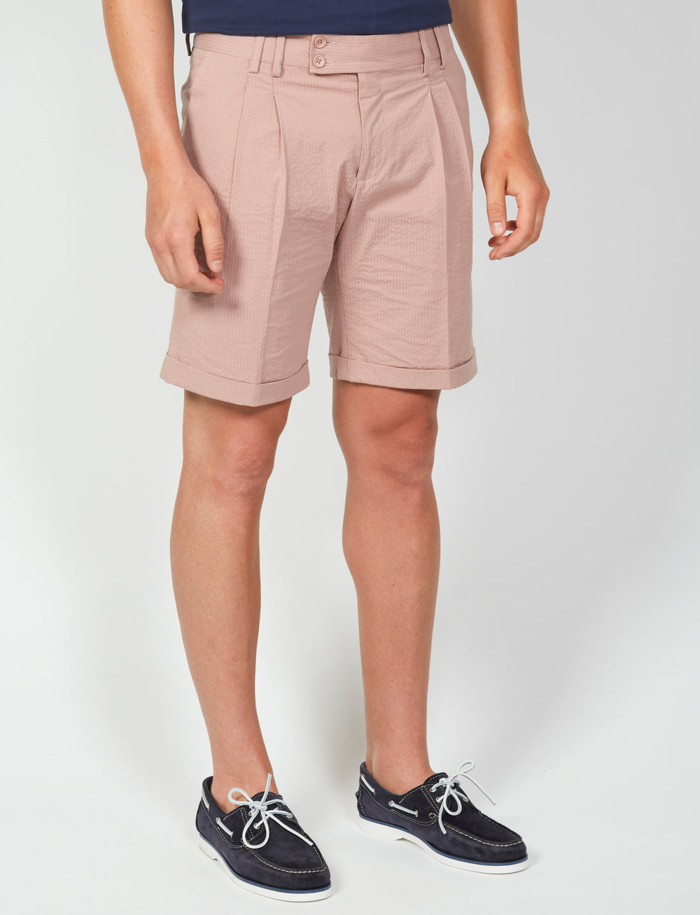 Bermuda in cotone goffrato con pinces