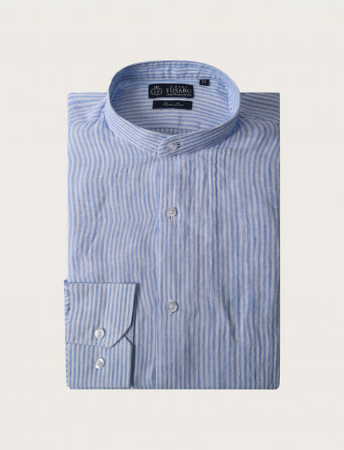 Camicia in lino collo alla coreana a righe