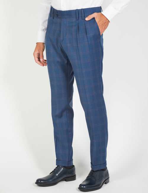 Wales pattern trousers with wool pleats 