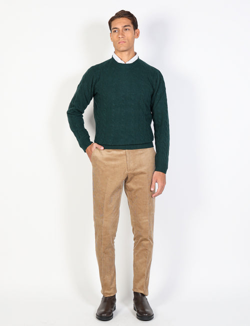Maglia girocollo con trecce in lambswool