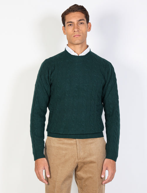 Maglia girocollo con trecce in lambswool
