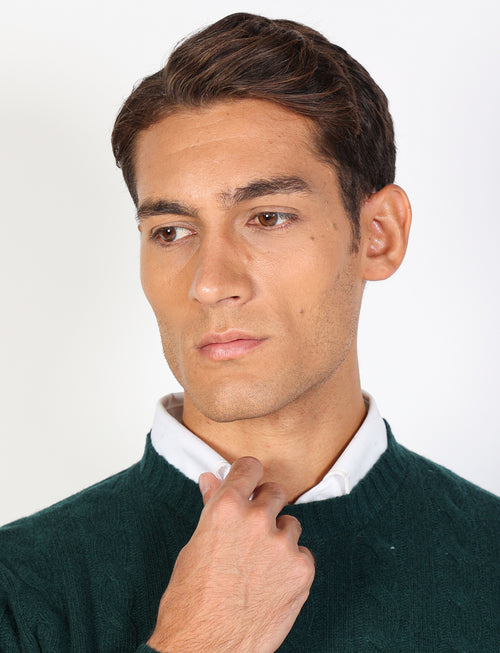Maglia girocollo con trecce in lambswool