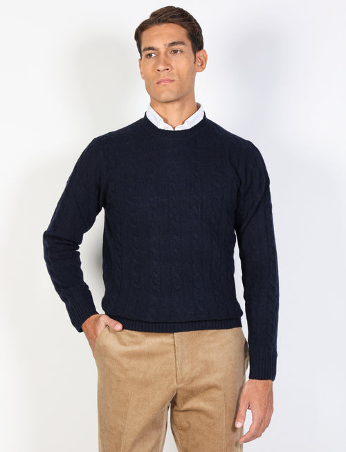 Maglia girocollo con trecce in lambswool