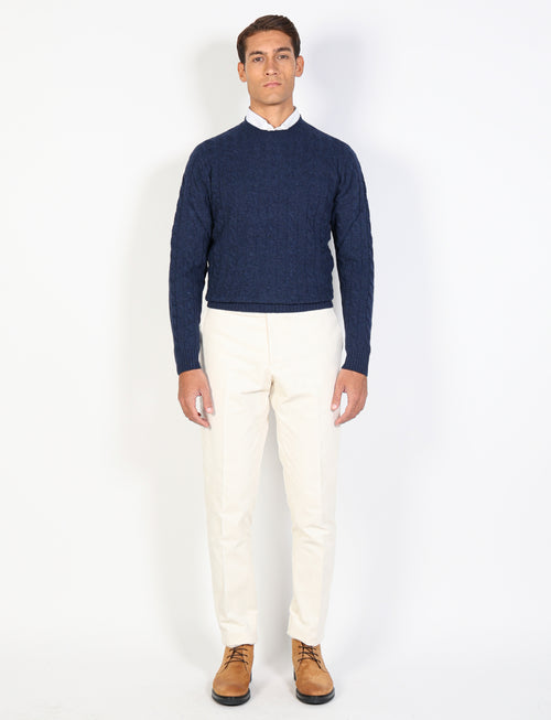 Maglia girocollo con trecce in lambswool