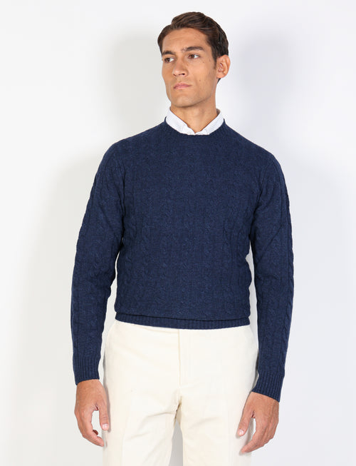 Maglia girocollo con trecce in lambswool