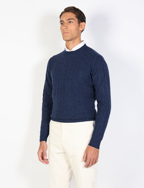 Maglia girocollo con trecce in lambswool